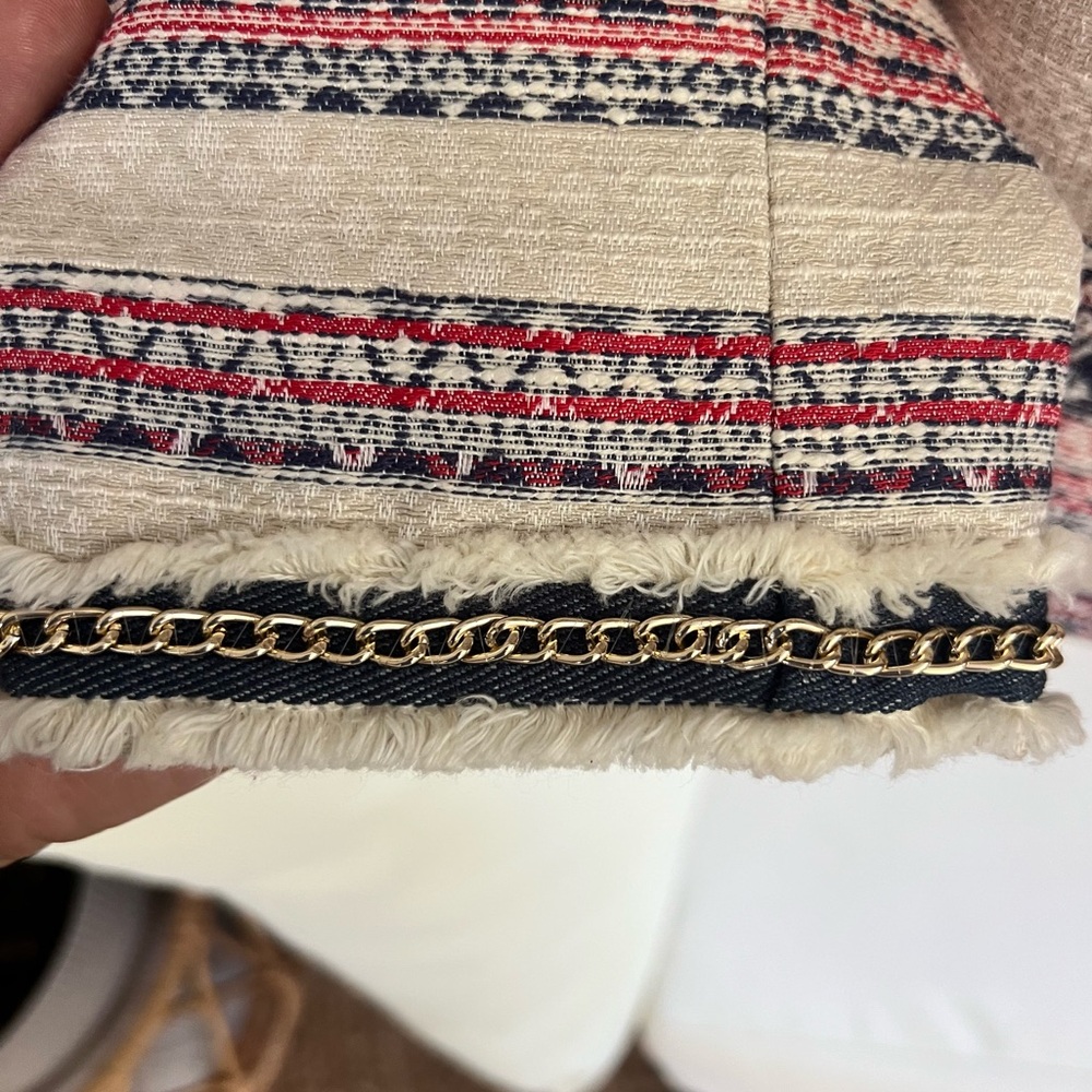 Tahari ASL Cream and Blue Patterned Blazer - Picture 8 of 12